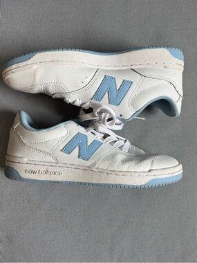 New Balance White & Light Blue Low-Top Sneakers